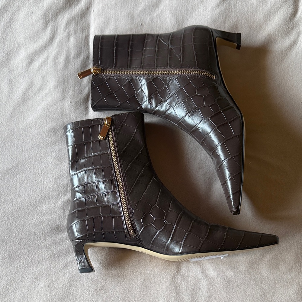 MICHAEL Michael Kors Dark Brown Croc-Embossed Ankle Boots